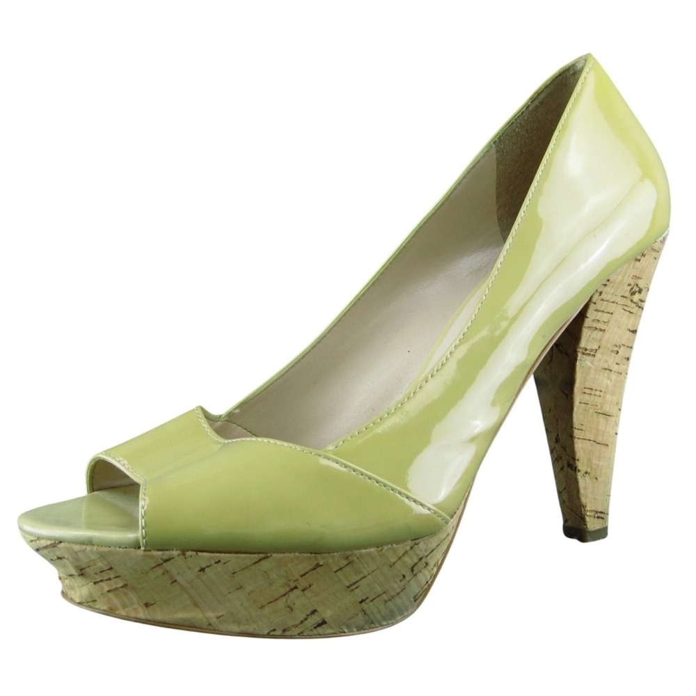 Franco Sarto Zabrina Women Platform Heel Shoes Beige Patent Leather Size 8 Med